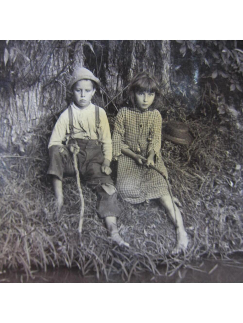Antique Photographs 1880s Children Boy & Girl at Creek Ride Donkey Cart Lot of 4 - Picture 4 of 12